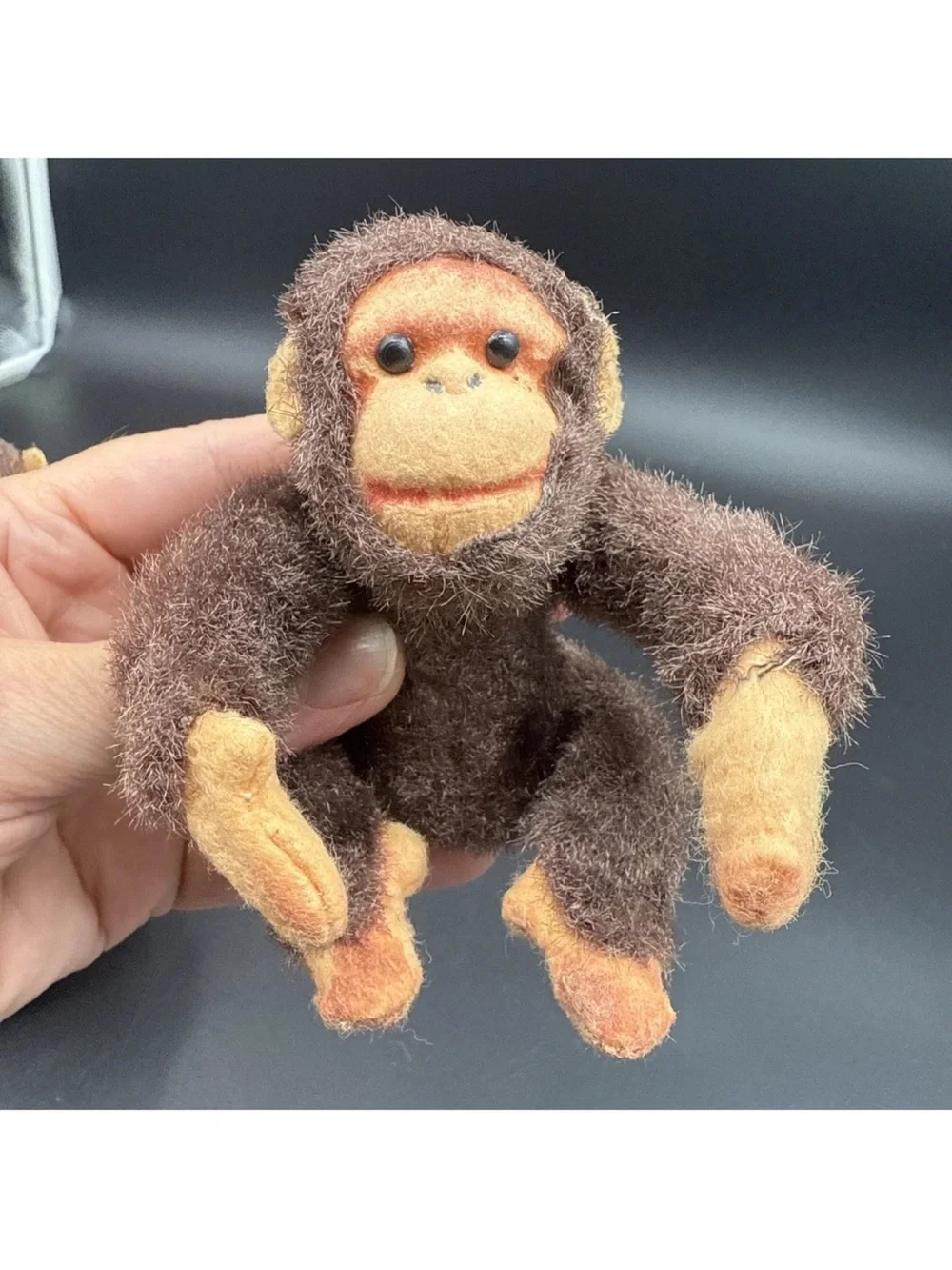 Vintage Stuffed Articulating Monkey Set Of 2 Mid Century 5” & 9” Head To Toe